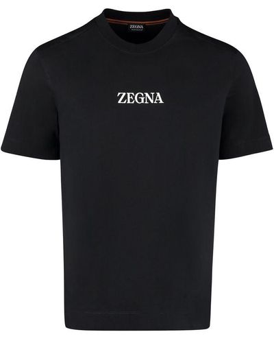 Zegna Logo Cotton T-Shirt - Black