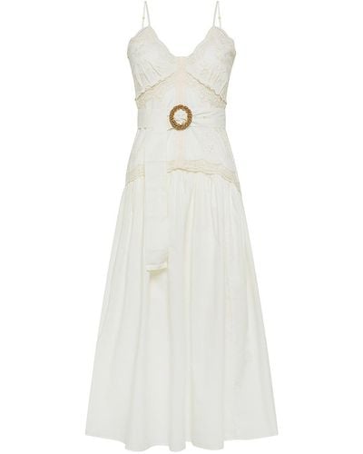 Twin Set Cotton Midi Dress With Floral Embroidery - White