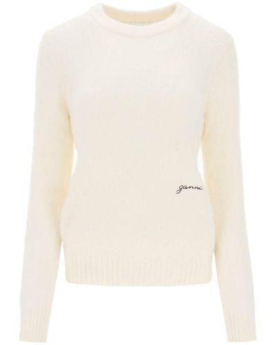 Ganni Brushed Alpaca And Wool Sweater - Natural