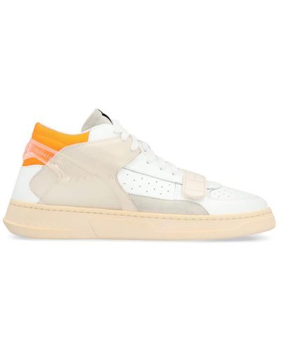 RUN OF Leather Mid-Top Sneakers - White