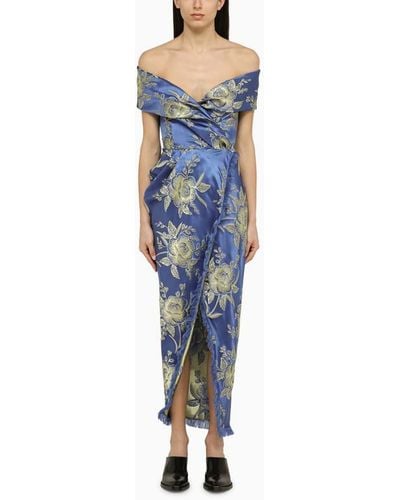 Etro Silk-Blend Cocktail Dress With Draping - Blue