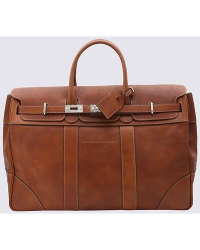 Brunello Cucinelli Leather Weekender Travel Bag - Brown