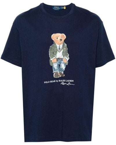 Polo Ralph Lauren Polo Bear-print Crewneck Cotton-jersey T-shirt - Blue