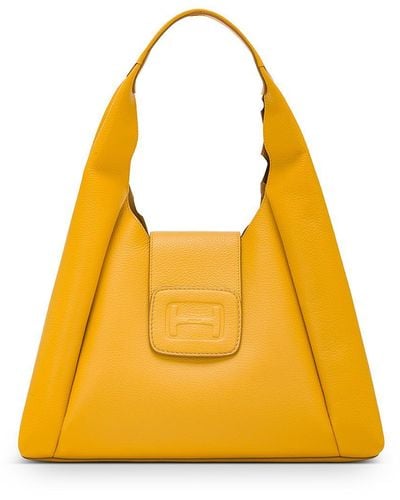 Hogan Medium-Sized Hammered Leather Hobo Bag - Yellow