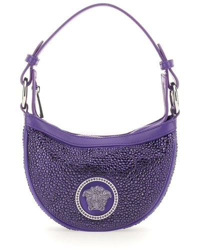 Versace Mini Hobo Bag With Crystals - Purple