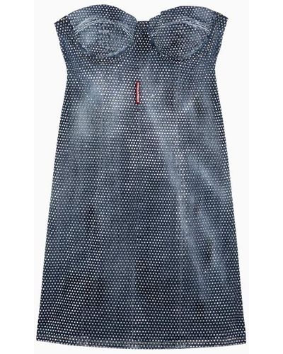 DSquared² Washed Denim Mini Dress With Crystals - Blue