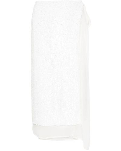 P.A.R.O.S.H. Sequinned Wrap Midi Skirt - White