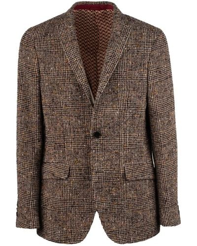 Etro Wool Jacket With Check Workmanship - Brown