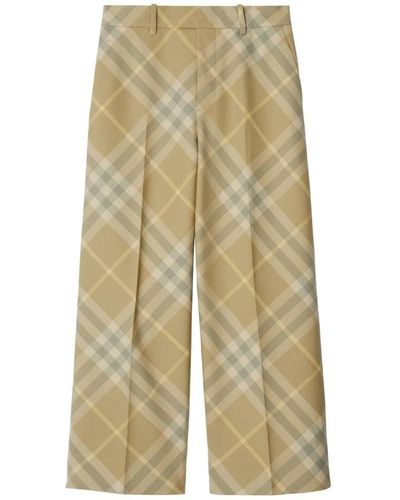 Burberry Checked Wool Pants - Natural