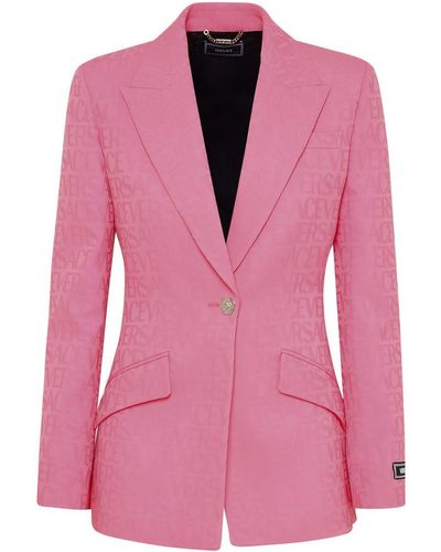 Versace Rose Virgin Wool Blazer Jacket - Pink