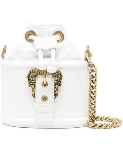 Versace Engraved-logo Grained Bucket Bag - White