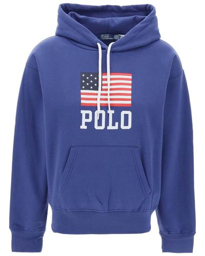 Polo Ralph Lauren Hooded Sweatshirt With Flag Print - Blue