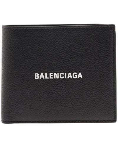 Balenciaga Bifold Wallet With Logo Lettering Print - Black