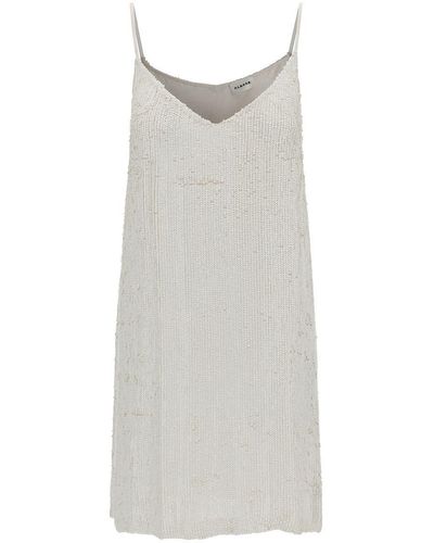 P.A.R.O.S.H. Mini White Dress With All-over Paillettes In Viscose Woman - Grey