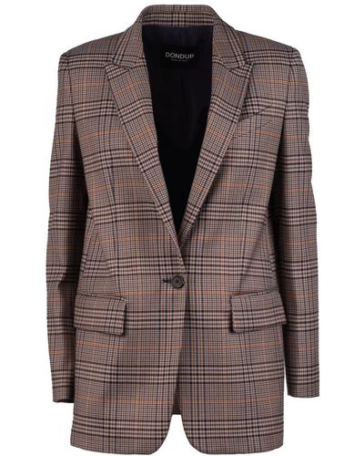 Dondup Prince Of Wales Single-breasted Blazer - Brown