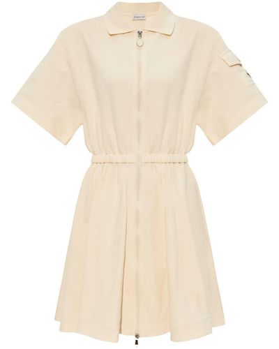Moncler Logo-Appliqué Cotton Dress - Natural