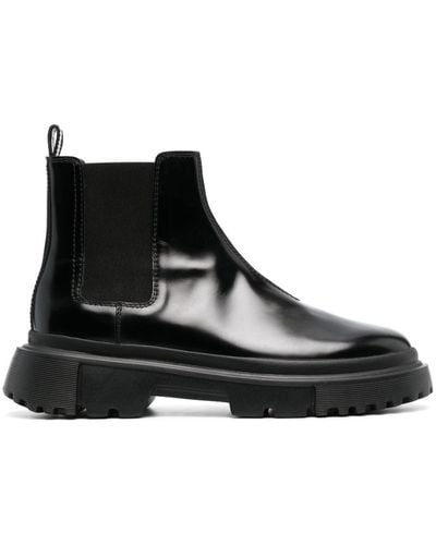 Hogan Chelsea Round-toe Leather Boots - Black