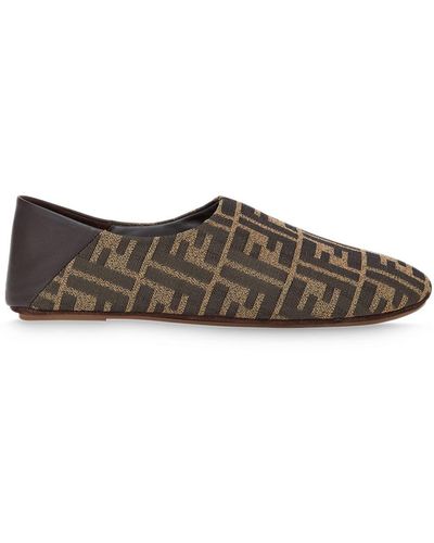 Fendi Ff-logo Canvas Slippers - Brown