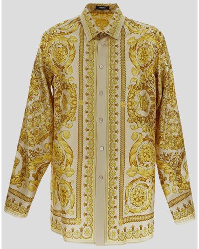 Versace Barocco Print Silk Shirt - Yellow