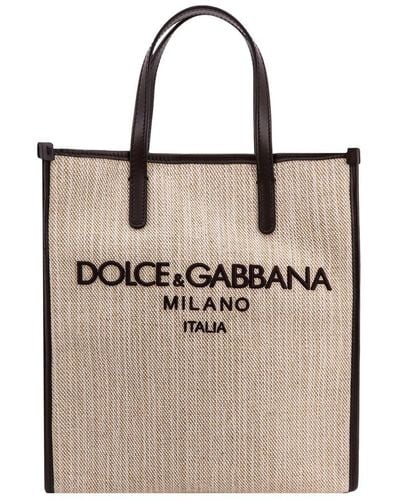 Dolce & Gabbana Small Shopping Bag In Structured Canvas - Natural