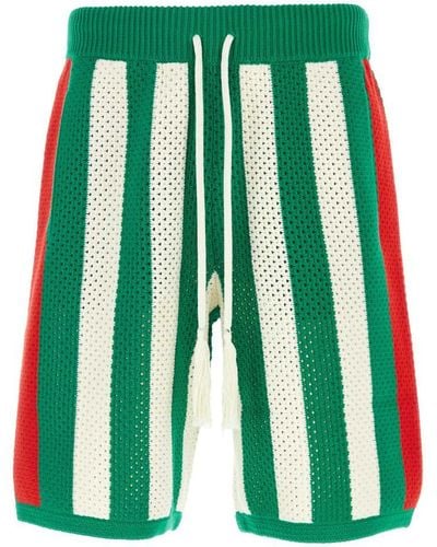 Gucci Cotton Crochet Striped Shorts - Green