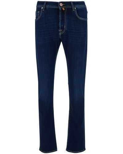 Jacob Cohen Low Waist Blue Slim Jeans In Cotton Blend Man