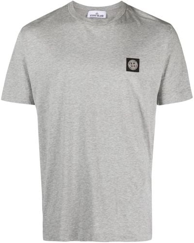 Stone Island Compass-Motif Cotton T-Shirt - Gray