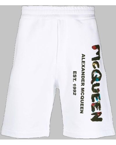 Alexander McQueen White Cotton Logo Print Bermuda