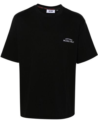 Gcds Cotton T-Shirt With Logo Embroidery - Black