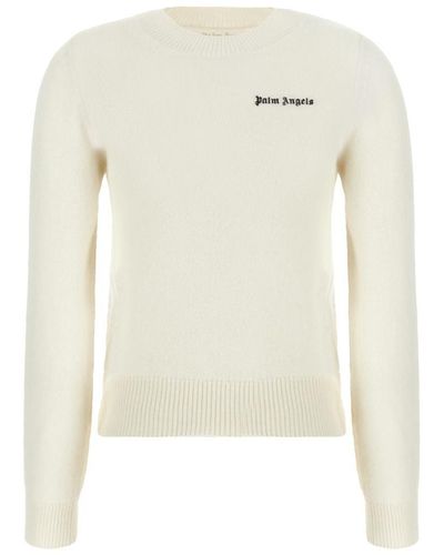 Palm Angels Logo-embroidered Crew-neck Sweater - White