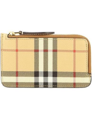 Burberry Check And Leather Zip Card Case - Metallic