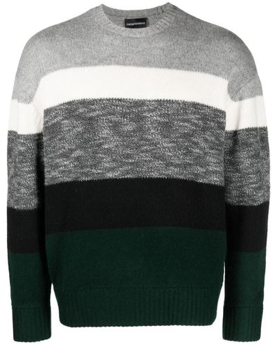 Emporio Armani Striped Wool Sweater - Grey