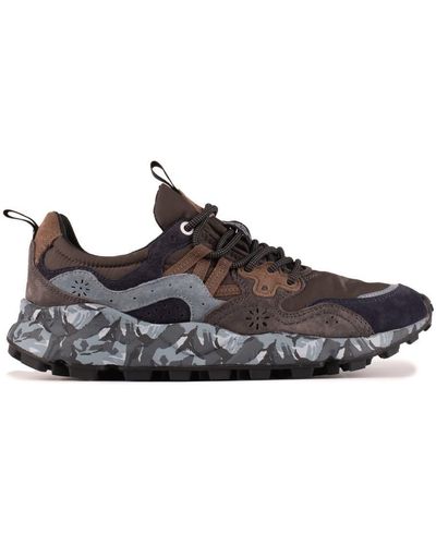 Flower Mountain Yamano 3 Anthracite And Navy Blue Suede And Technical Fabric Sneakers - Brown