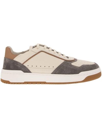 Brunello Cucinelli Basket Sneakers In Grained Calfskin And Washed Suede - Multicolor