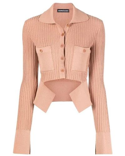 ANDREADAMO Ribbed Knit Mini Cardigan W/cut Out Pocket Clothing - Pink
