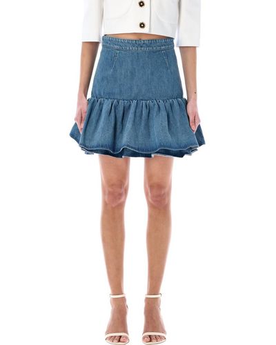 Patou Ruffle Mini Skirt - Blue