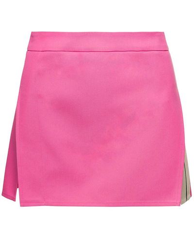Palm Angels Mini-skirt With Double Split And Pocket In Cotton Blend Woman - Pink