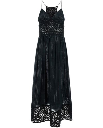 Twin Set Long Dress With Embroidered Motifs - Black