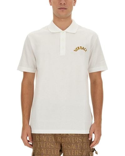 Versace Polo With Logo Embroidery - White