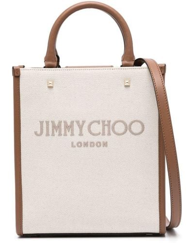 Jimmy Choo Avenue Tote N/s Canvas And Leather Tote Bag - Natural
