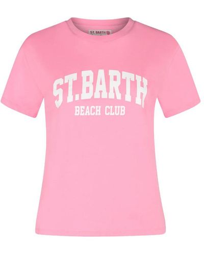 Saint Barth Emilie Crewneck T-Shirt Beach Club Print - Pink