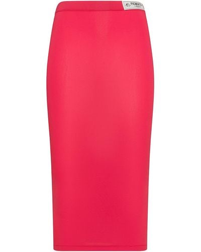 Fiorucci High-Waisted Elasticized Slim Fit Midi Skirt - Pink