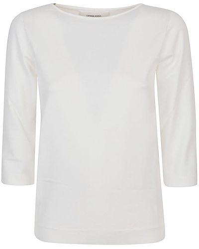 Liviana Conti Boat Neck Viscose Sweater - White