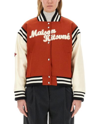 Maison Kitsuné Varsity Jacket With Logo - Red