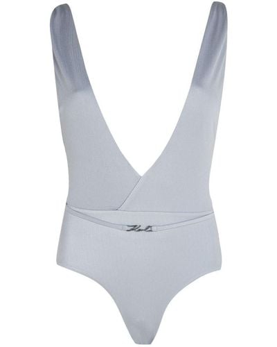 Karl Lagerfeld Metallic V-neck Swimsuit - Gray
