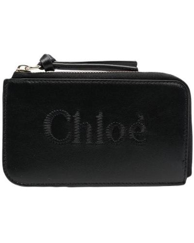 Chloé Logo-embroidered Zipped Purse - Black