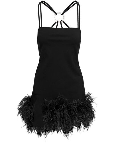 The Attico 'Fujiko' Mini Dress With Ostrich Boa Feathers And Sid - Black
