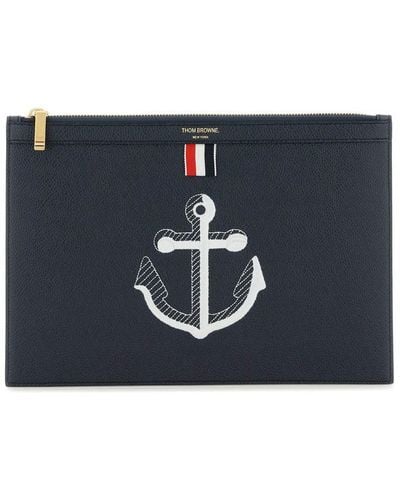 Thom Browne Grained Leather Pouch - Black