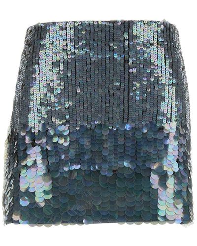 P.A.R.O.S.H. Grey Mini-skirt With All-over Sequins In Stretch Polyamide Woman - Blue