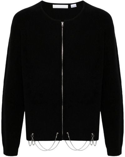 Random Identities Full Zip Cardigan With Chain Clothing - Black
